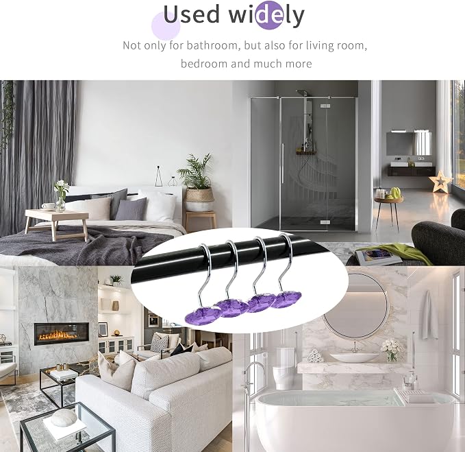 MitoVilla Purple Shower Curtain Hooks Rings, Metal Shower Hooks - Image 6