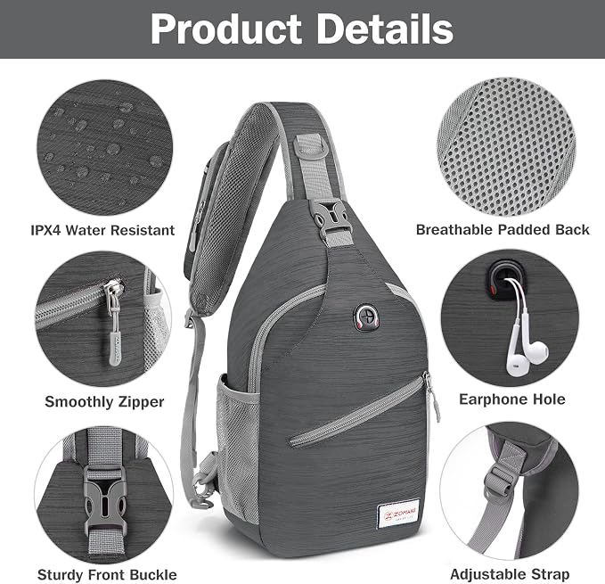 ZOMAKE Sling Bag, Small Crossbody Sling Backpack, Water Resistant Shoulder - Image 4