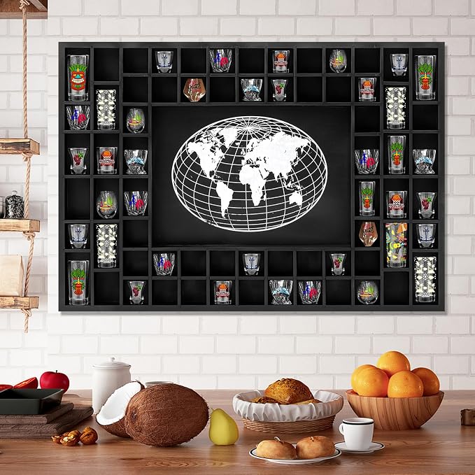 GlikCeil Large World Map 68 Slots Shot Glass Display Case 40 x 28'' Rustic Wood - Image 6