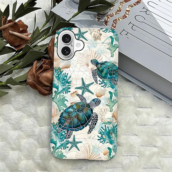 for iPhone 16 Case, HH2 Ocean Sea Turtle Nautical Map Hybrid 2 Layer Hard Shell - Image 4