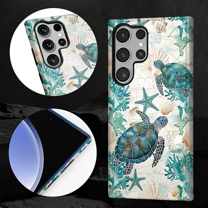 for Samsung Galaxy S24 Ultra Case, HL2 Ocean Sea Turtle Nautical Map Hybrid 2 - Image 4
