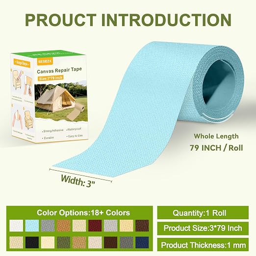 Besezx Canvas Repair Tape, Outdoor Gear Patch, 3x79 Inches, Waterproof - Image 2