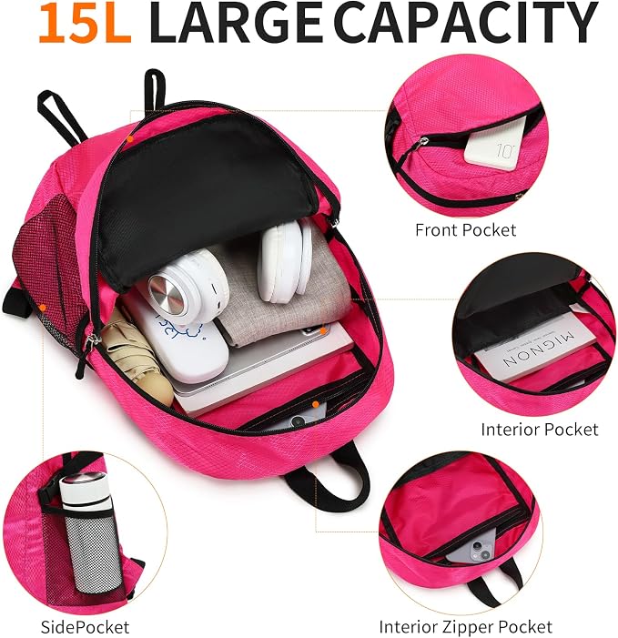 Small Hiking Backpack 15L Travel Lightweight Hiking Packable Daypack - Image 5