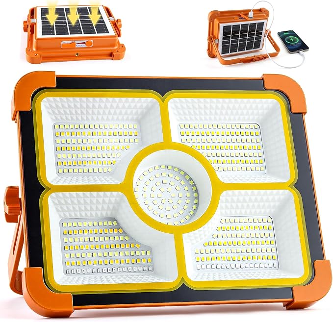 Solar Rechargeable Work Light, 474 LED 12000LM Portable Flood Lights, 12000mAh by IlluminateYourWorld