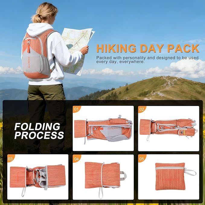 FIORETTO 15L Hiking Backpack for Women Men Mini Packable Backpack Lightweight - Image 9