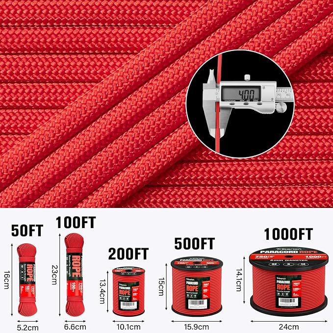 Paracord Rope 750 lb - 200ft 5/32" Parachute Cord 4MM 12-Strand para Cord - - Image 5