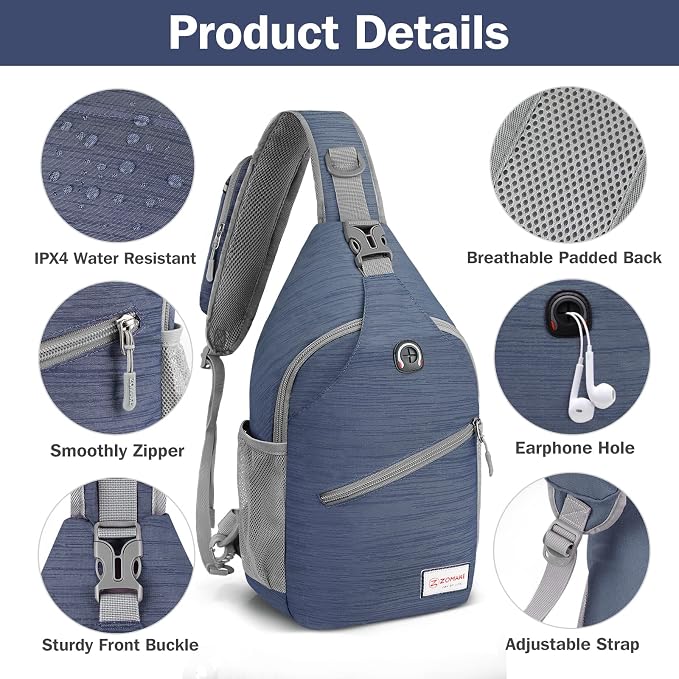 ZOMAKE Sling Bag, Small Crossbody Sling Backpack, Water Resistant Shoulder - Image 4