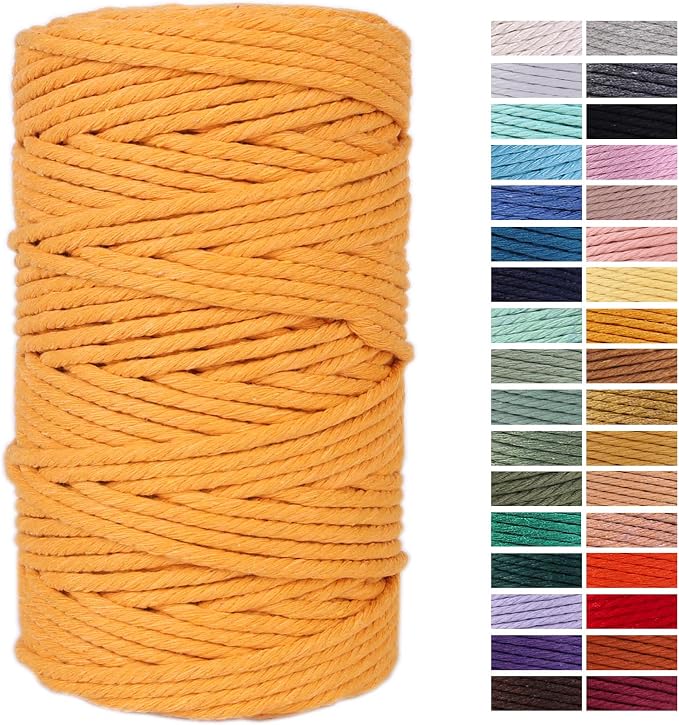 Gold Yellow Macrame Cord 4mm x 109Yards, Colored Cotton Rope Craft Cord by AestheticDesignforYou