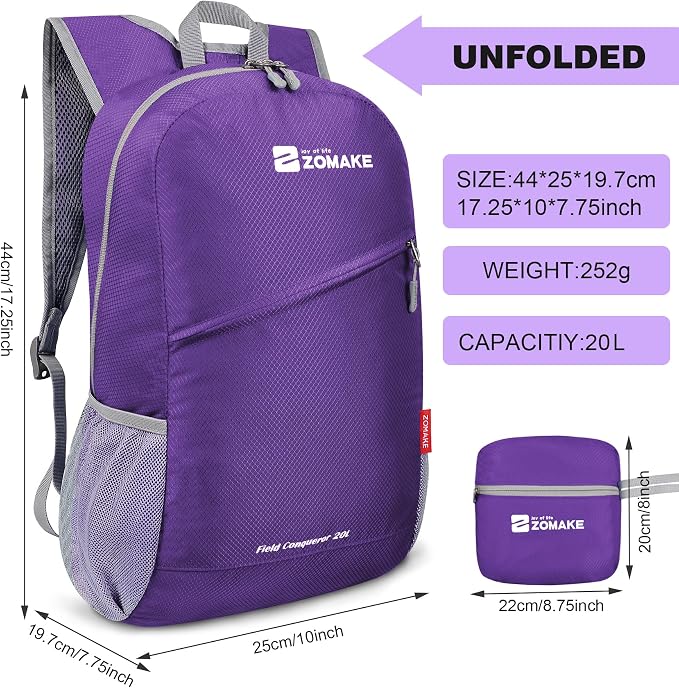 ZOMAKE Lightweight Packable Backpack 20L, Foldable Backpacks Small Daypack - Image 2