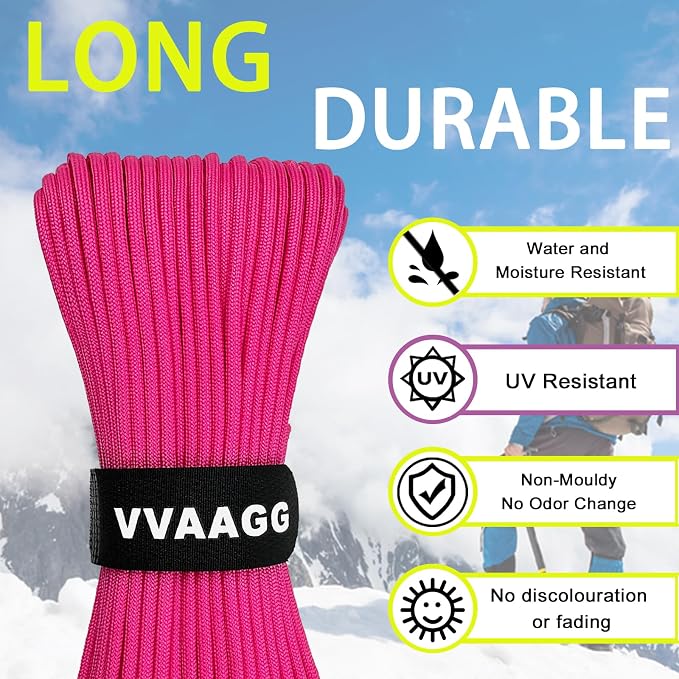 VVAAGG 1000 Pink Paracord 200FT Utility Parachute Cord 4mm Nylon String12 - Image 3
