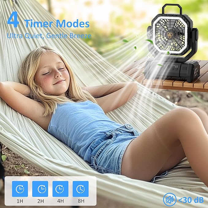 Portable Fan Rechargeable, 20000mAh Cordless Battery Powered Camping Fan - Image 4