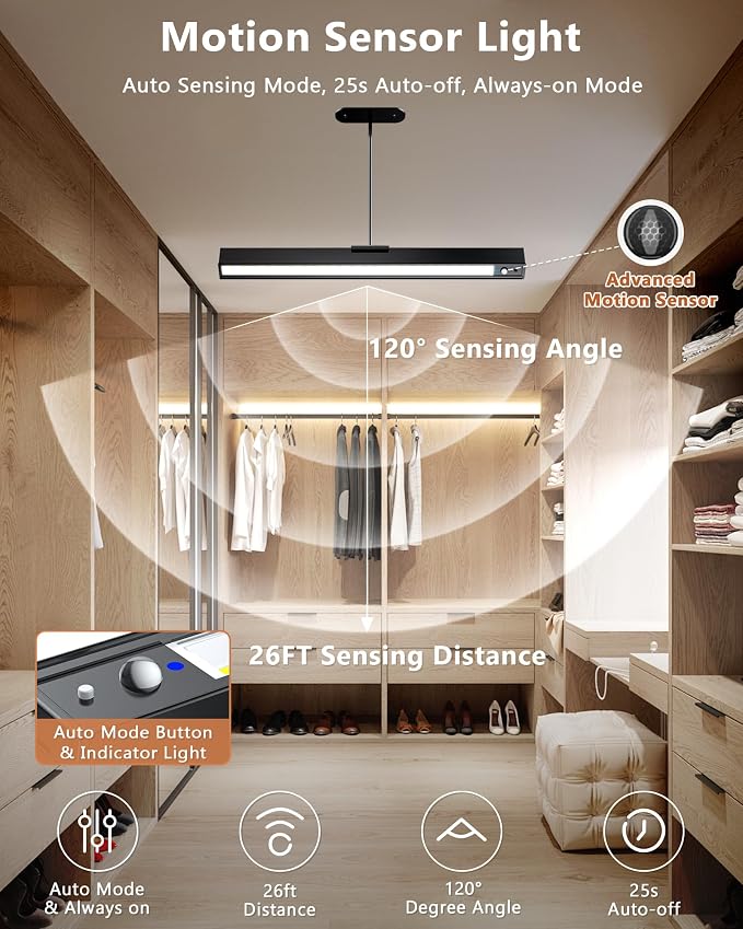 Rechargeable Motion Sensor Ceiling Light, Full Metal Pendant Lights, Battery - Image 3