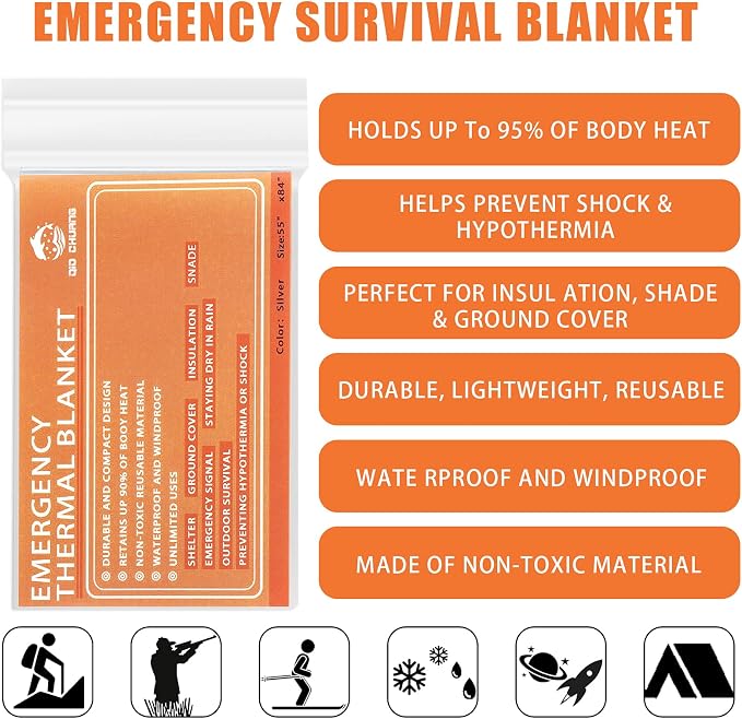 QIO CHUANG Emergency Mylar Thermal Blankets -Space Blanket Survival kit Camping - Image 3
