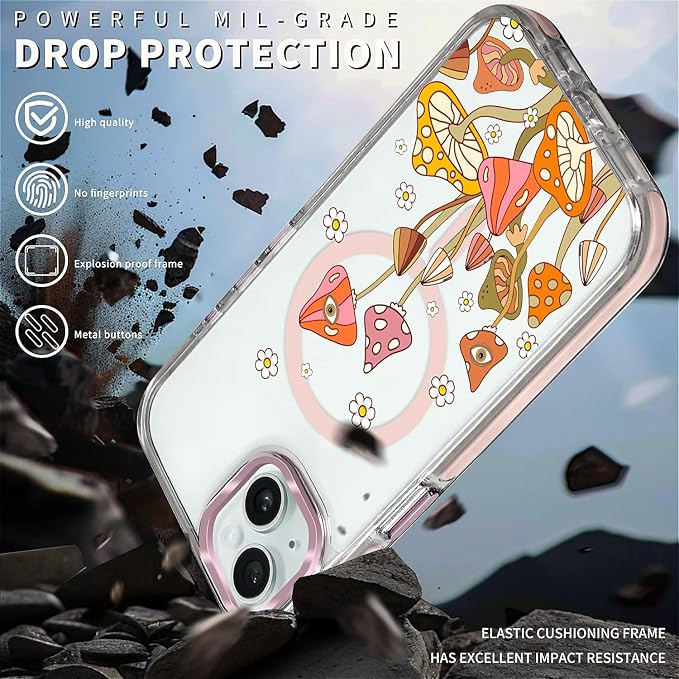 Case for iPhone 14 Plus/15 Plus, Retro Mushroom Sunflower Phone Case Design，for - Image 5