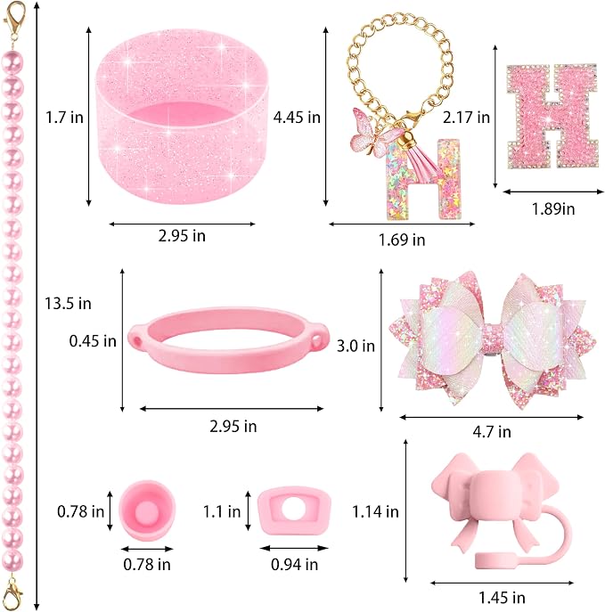 9PCS Pink for Stanley Cup Accessories Set Bling Initials Bow Charms for Stanley - Image 3