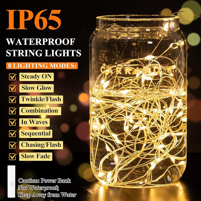 Lakumu 66FT Fairy Twinkle Lights Battery Operated, 100 LEDs Rechargeable - Image 5