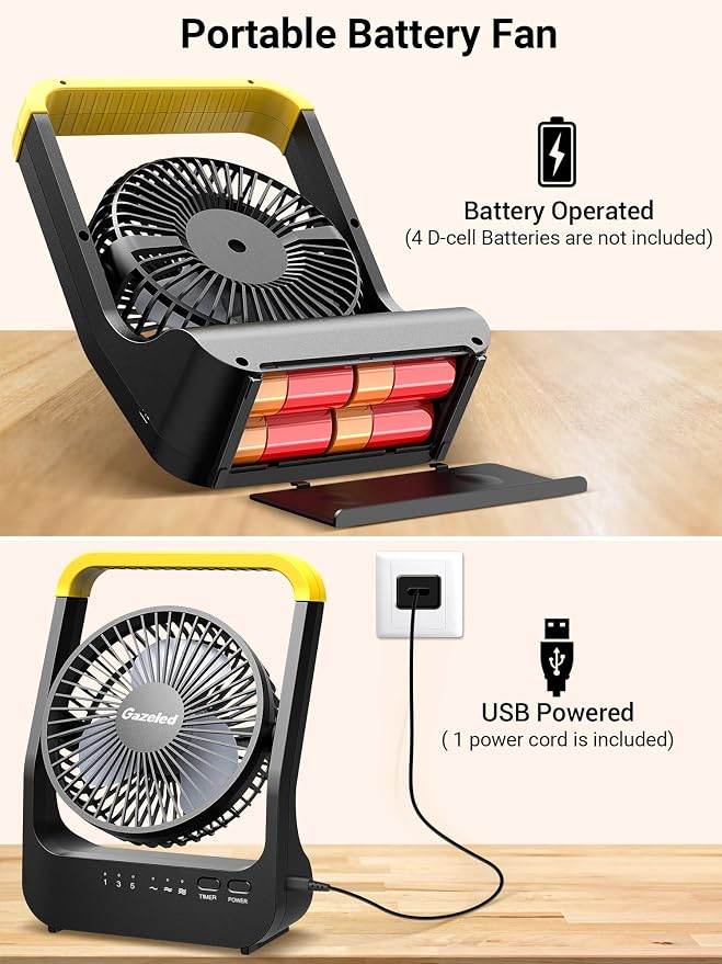 Gazeled Battery Powered Fan, Long Lasting Battery Operated Fans - Image 2