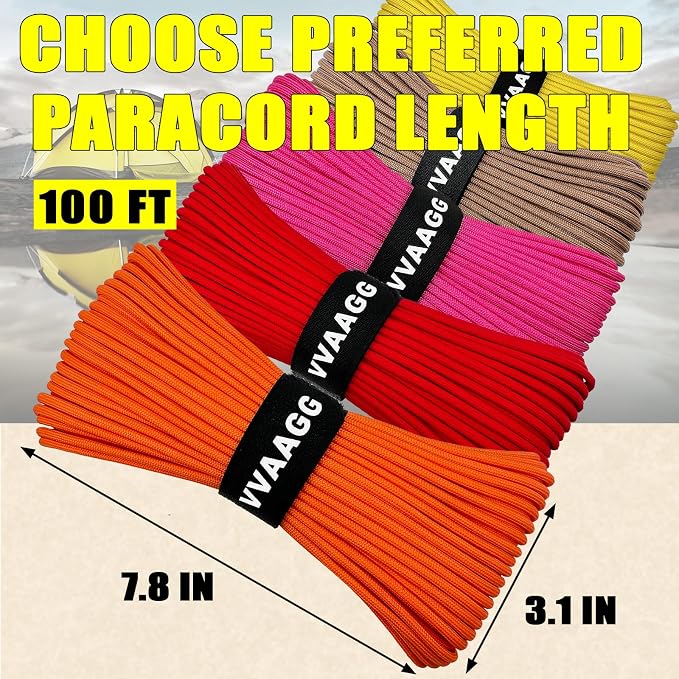 VVAAGG 1000 Orange Paracord100FT Utility Parachute Cord 4mm Nylon String12 - Image 3