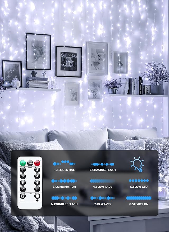 Brightown 300 LED Fairy Curtain Lights, 9.8ft x 9.8ft String Lights, USB Plug - Image 5