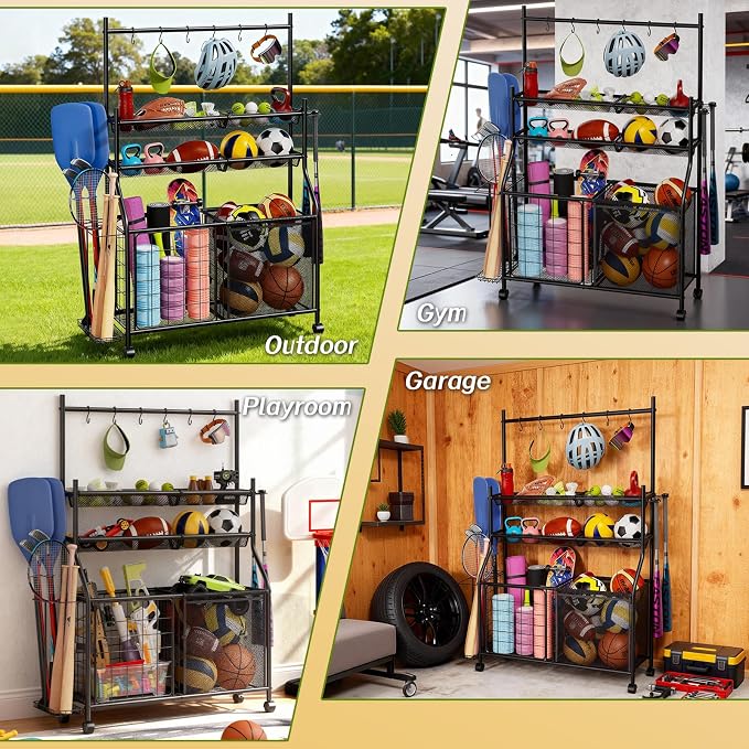 Large Sports Organizer for Garage, Ball Storage Rack Garage Sports Equipment - Image 9