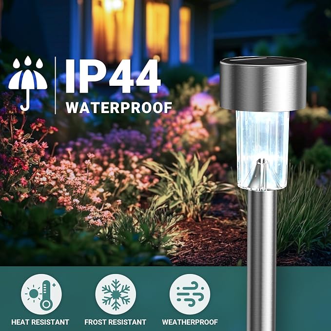 GIGALUMI Solar Lights Outdoor Waterproof, 12 Pack, Stainless Steel LED Solar - Image 4