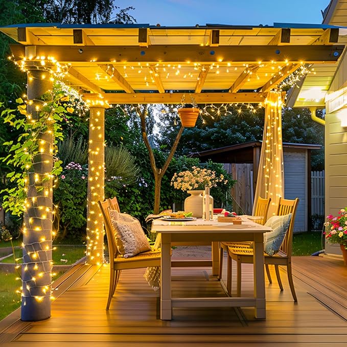 JMEXSUSS 200 LED String Lights Indoor Outdoor Clear Wire, Connectable Warm - Image 4