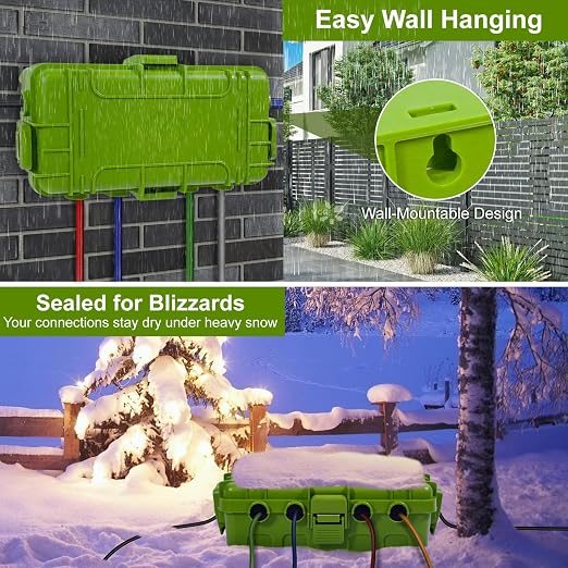 Medium Outdoor Electrical Box, IP54 Waterproof Extension Cord Cover w/ 6 Cable - Image 4