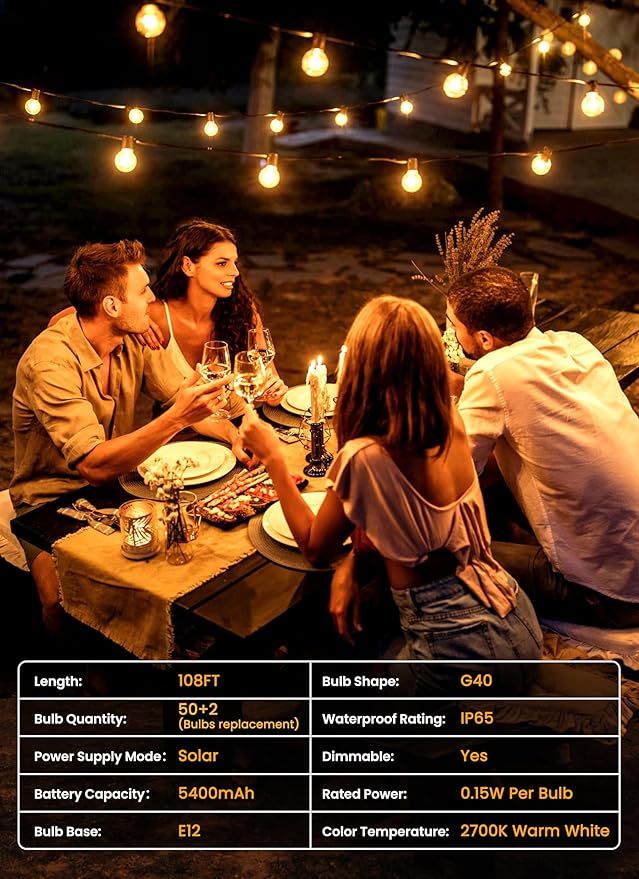 Brightown 108FT 52LED Solar String Lights Outdoor - Image 7