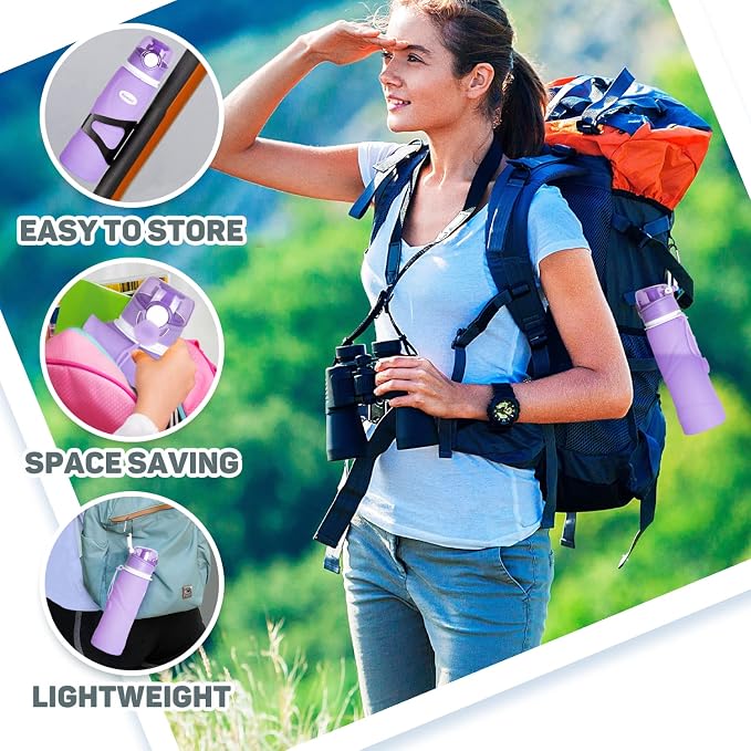Kemier Collapsible Silicone Water Bottles-750ML, Medical Grade, BPA Free Travel - Image 3