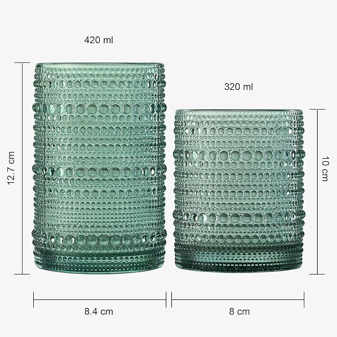 Khen Hobnail Beaded Highball Drinking Tumbler Glasses | Set of 12 | Color - Image 6
