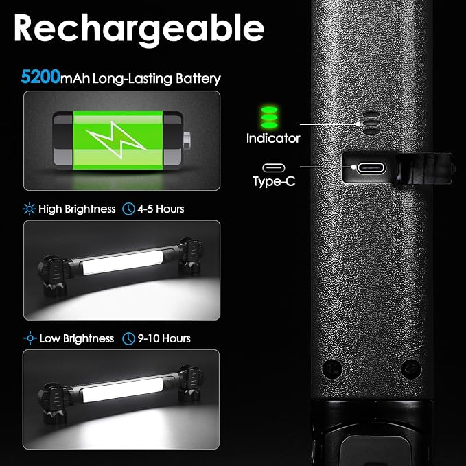Work Light, 2500LM Ultra Bright, 5200mAh Rechargeable LED Work Lights, Magnetic - Image 3