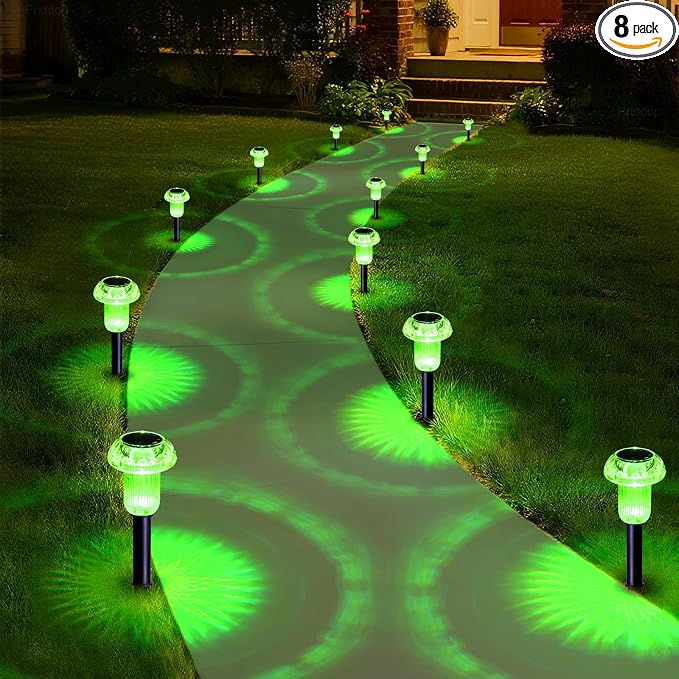 Priddop Solar Lights Outdoor Pathway Waterproof 8 Pack Green LED Green Stake by Priddop