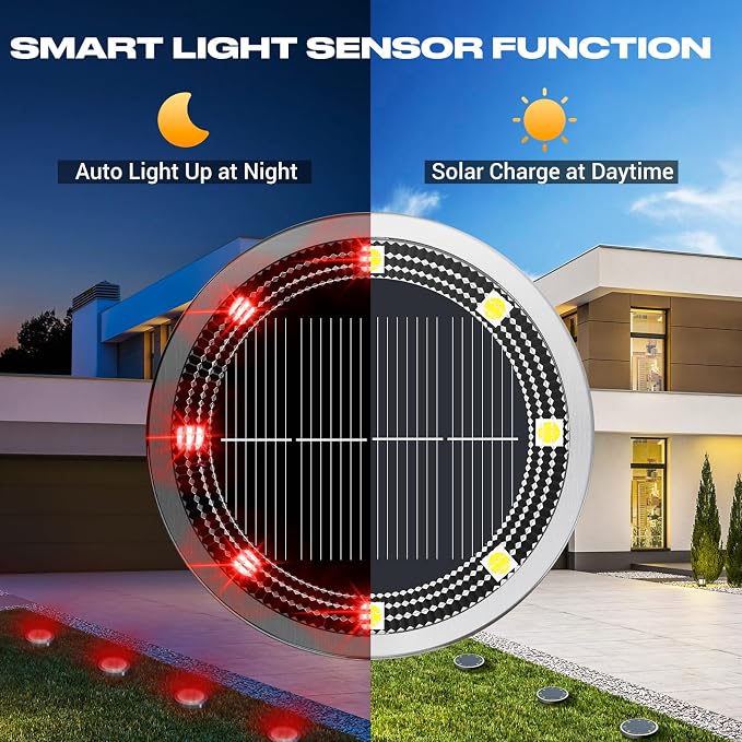 Peasur Solar Ground Lights Outdoor, 12 Pack Flat Solar Powered Disc Lights - Image 2