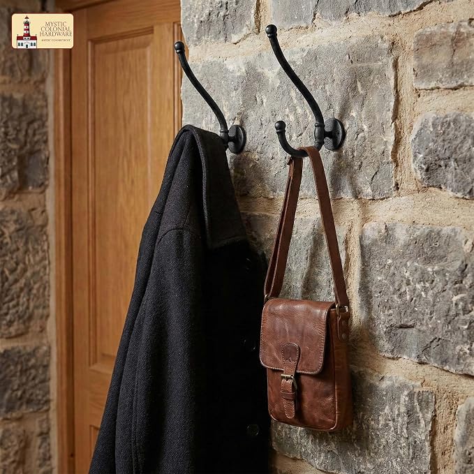 Mystic Colonial Rustic Cast Iron Wall Hooks, Heavy Duty Retro Utility Hanger - Image 6