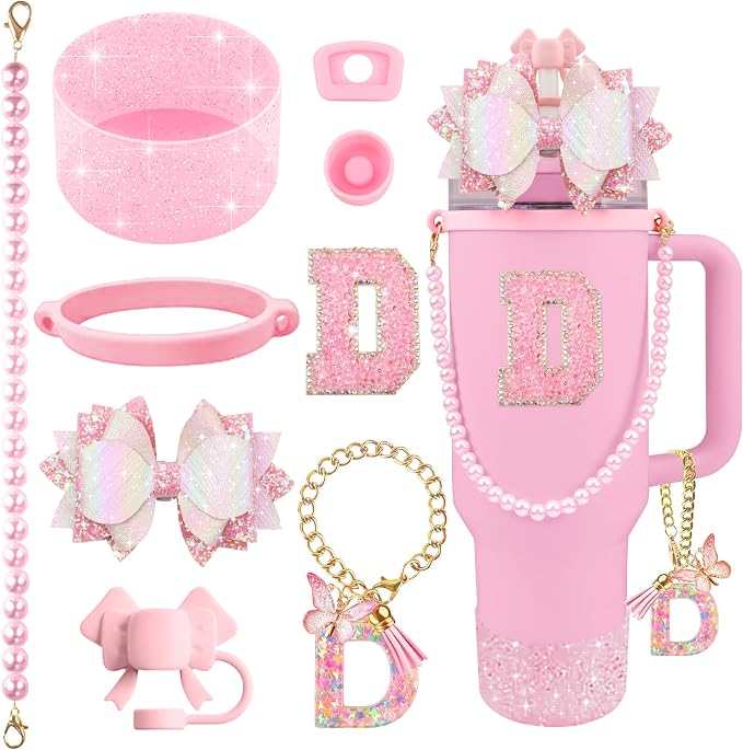 9PCS Pink for Stanley Cup Accessories Set Bling Initials Bow Charms for Stanley by Unknown