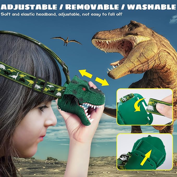 Dysaim Kids Headlamp, Rechargeable T-Rex Dinosaur Headlamp - Image 5