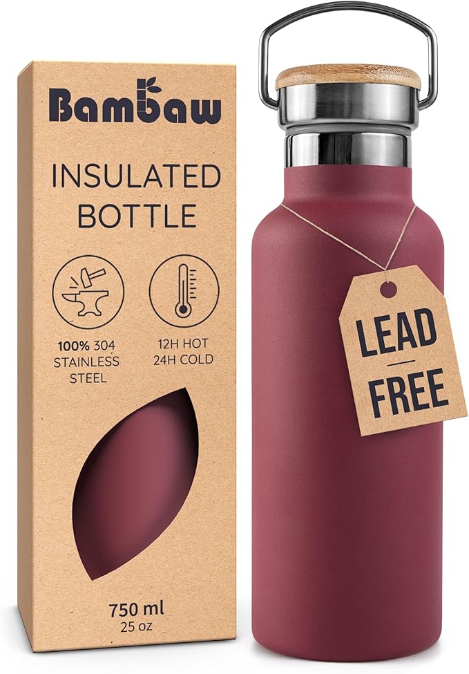 Bambaw 24 oz Insulated Water Bottle, Reusable Stainless Steel Water Bottles by Bambaw