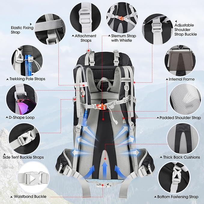 IGOLUMON 60L Hiking Backpack Waterproof Camping Backpack - Image 6