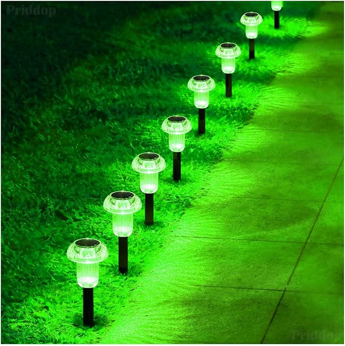 Priddop Solar Lights Outdoor Pathway Waterproof 8 Pack Green LED Green Stake - Image 9