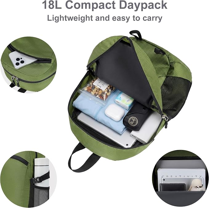 Lightweight Hiking Backpack 18L Packable Foldable Small Daypack Collapsible - Image 3