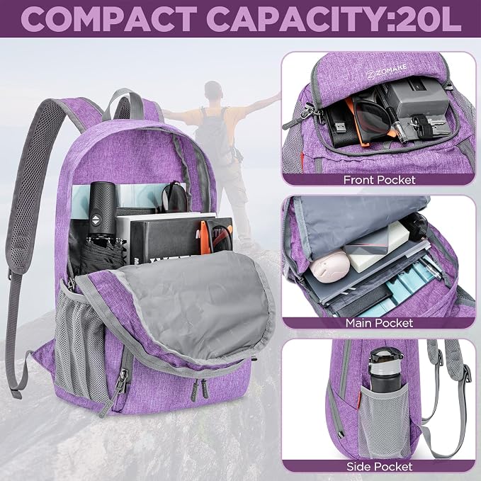ZOMAKE Ultra Lightweight Packable Backpack 20L, Small Foldable Backpacks Hiking - Image 3