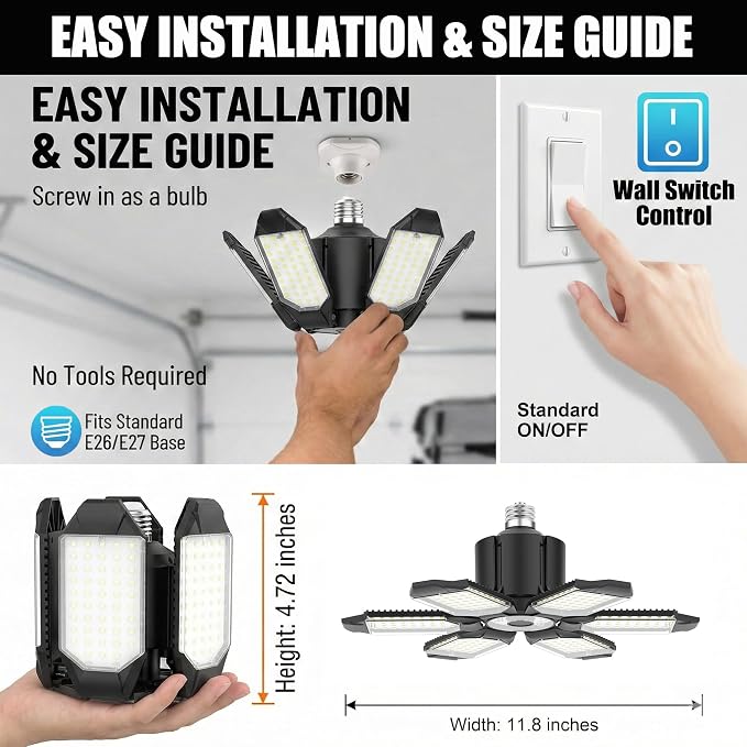 BRAINIAC 100W LED Garage Light Bulb, Deformable Garage Lighting Led - Image 5