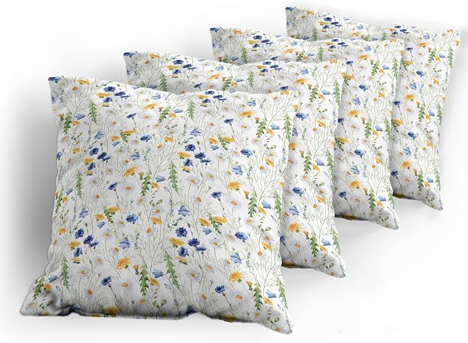 Ambesonne Flower Decorative Throw Pillow Case Pack of 4, Wild Flowers Poppies - Image 5