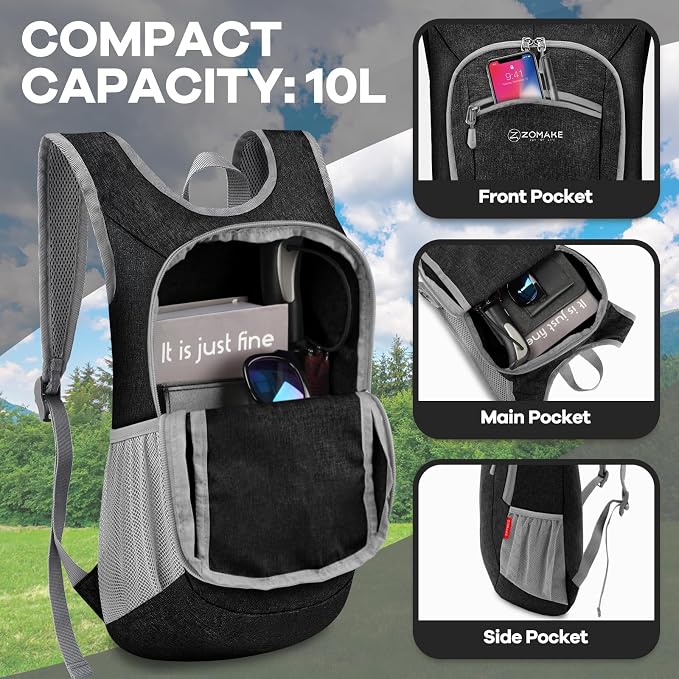 ZOMAKE Ultra Lightweight Packable Backpack 10L, Small Foldable Backpacks Hiking - Image 3