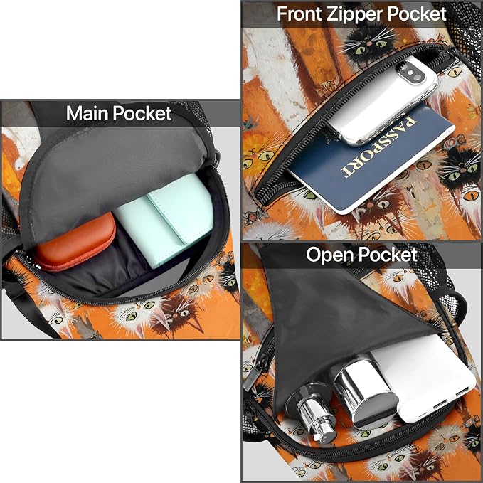 FyLybois Cat Sling Bag for Women Lightweight Crossbody Backpack Casual Daypack - Image 6