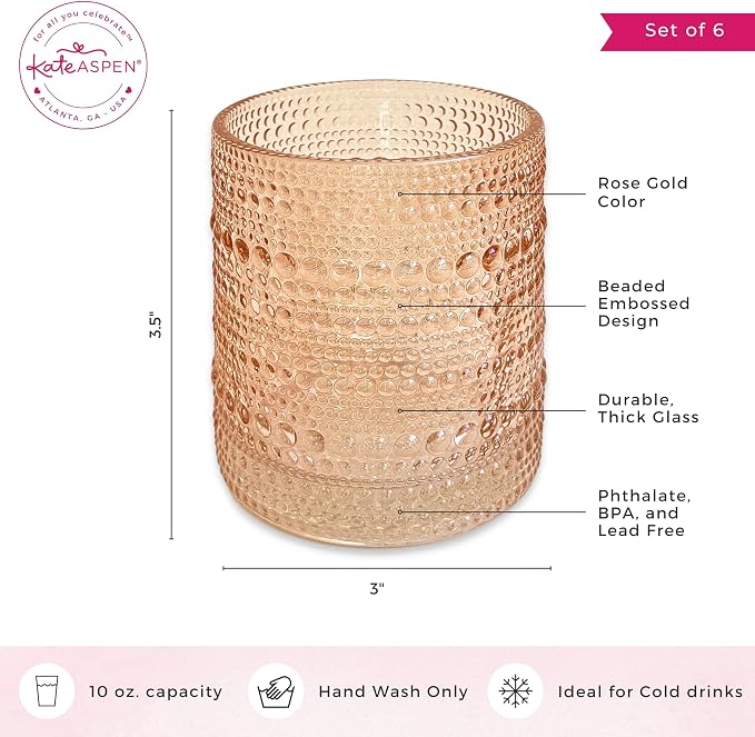 Kate Aspen Rose Gold Cups Pink Hobnail Beaded Drinking Glasses Set of 6-10 oz - Image 7