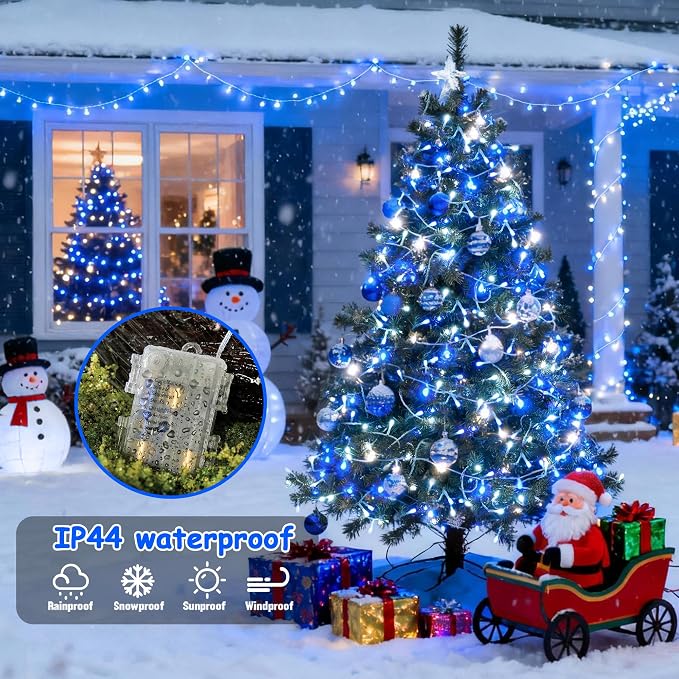 JMEXSUSS 2 Pack Blue and White Battery String Lights, Each 33ft 100 LED Battery - Image 4