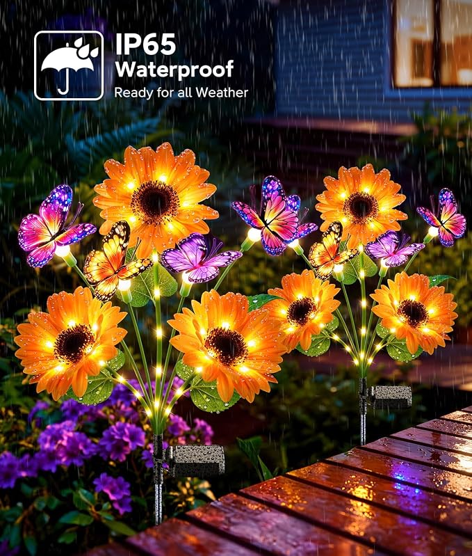 KOOPER Solar Garden Lights Outdoor Decor, Upgraded 4 Pack Solar Sunflower Lights - Image 6