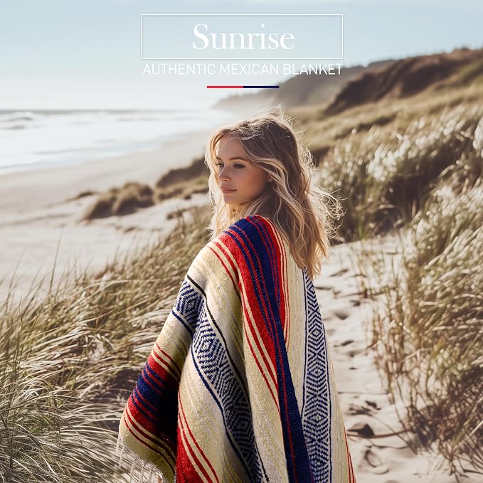 Hydration Nation Authentic Large Handwoven Mexican Striped Throw Blanket - Image 6