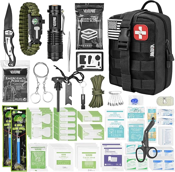 242 Piece First Aid & Survival Kit – Molle Pouch IFAK, 1000D Nylon, Color-Coded by VLITEPRO